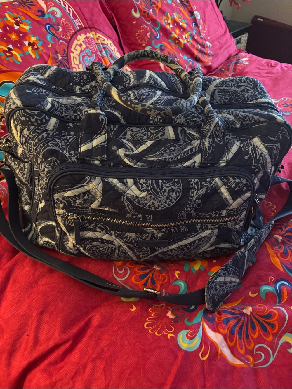 Vera Bradley Quilted Blue and Cream Travel Duffel Bag for Men